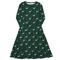 Nerdy Dino Green Tropics Green Dinosaur Long Sleeve Midi Dress