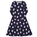 Nerdy Anxious Ghosts Purple Long Sleeve Midi Dress