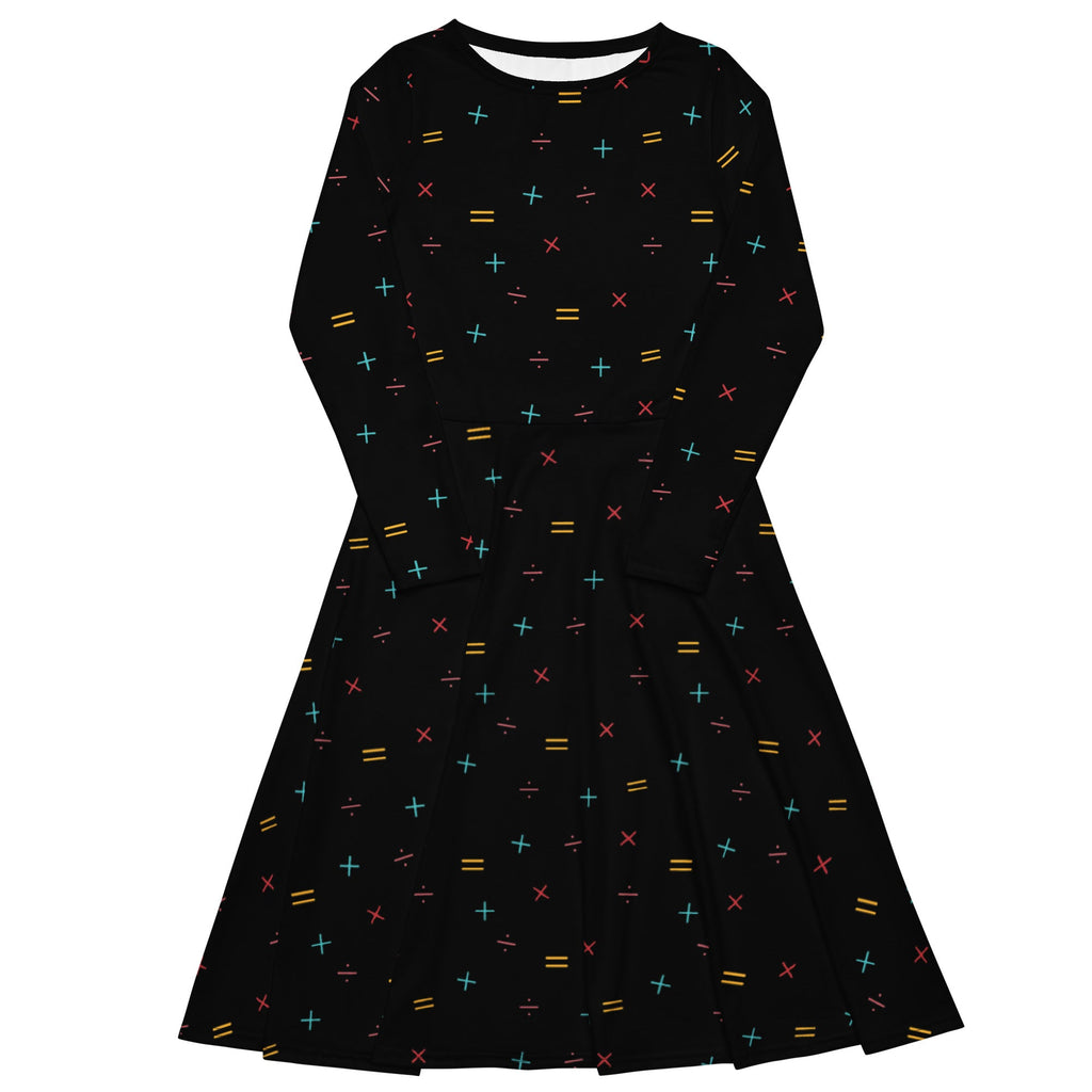 Nerdy Math Symbols Black Long Sleeve Midi Dress