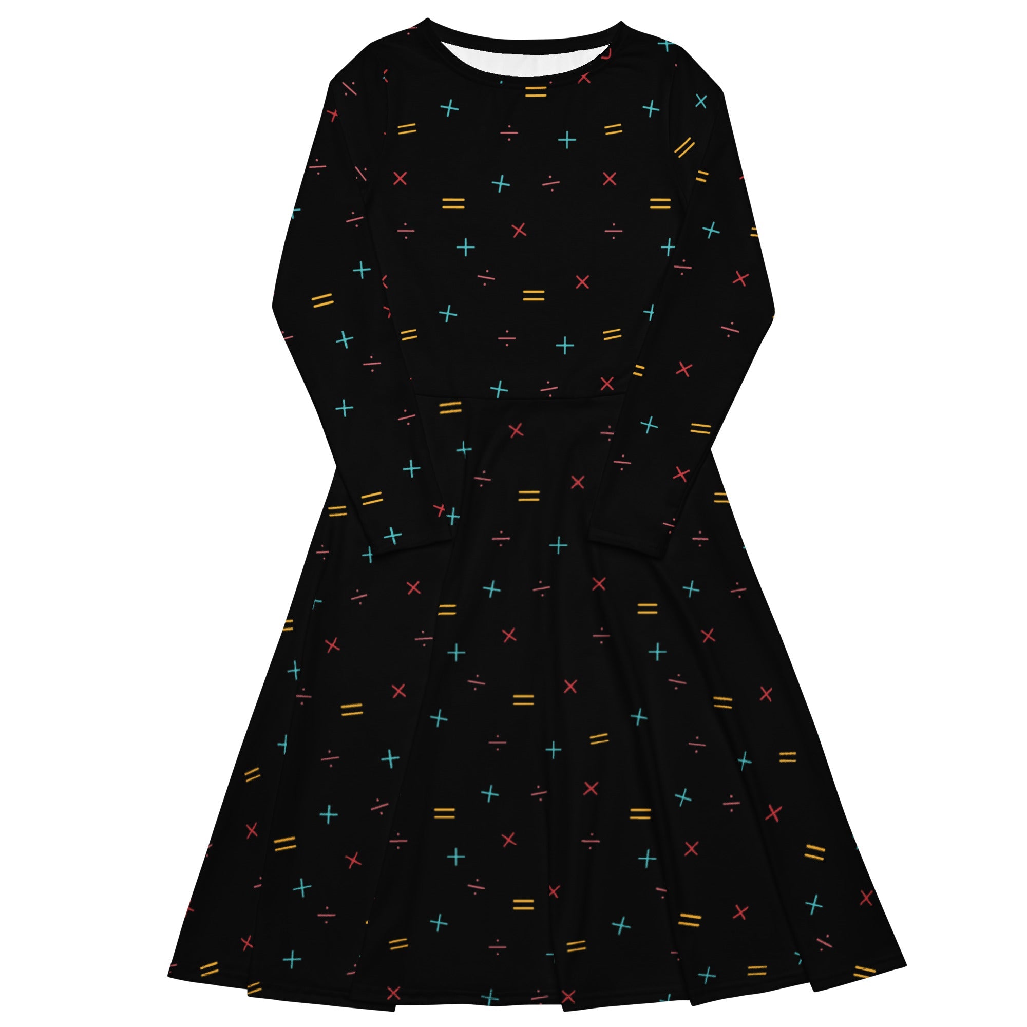 Nerdy Math Symbols Black Long Sleeve Midi Dress