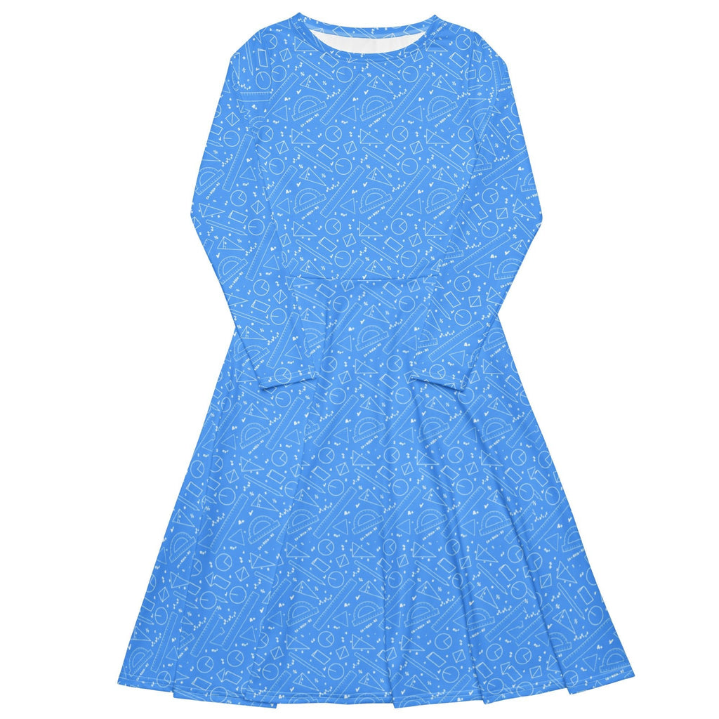 Nerdy Geometry Blue Math Long Sleeve Midi Dress