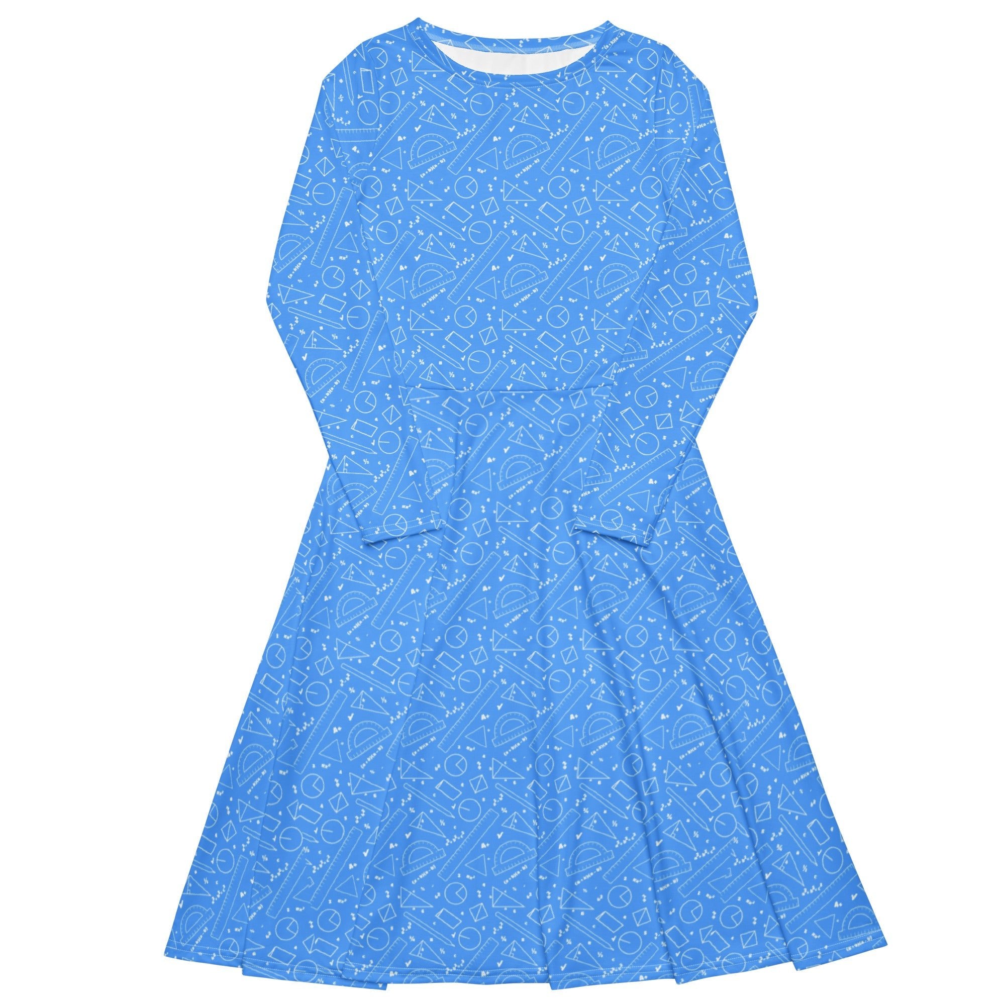 Nerdy Geometry Blue Math Long Sleeve Midi Dress