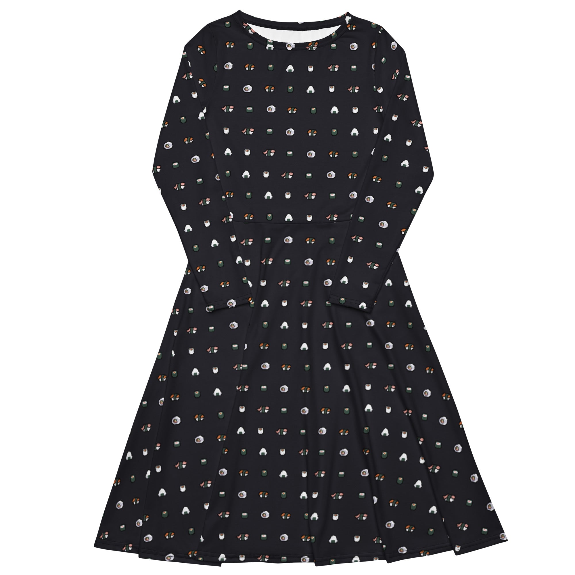 Nerdy Anime Sushi Rolls Dark Long Sleeve Midi Dress