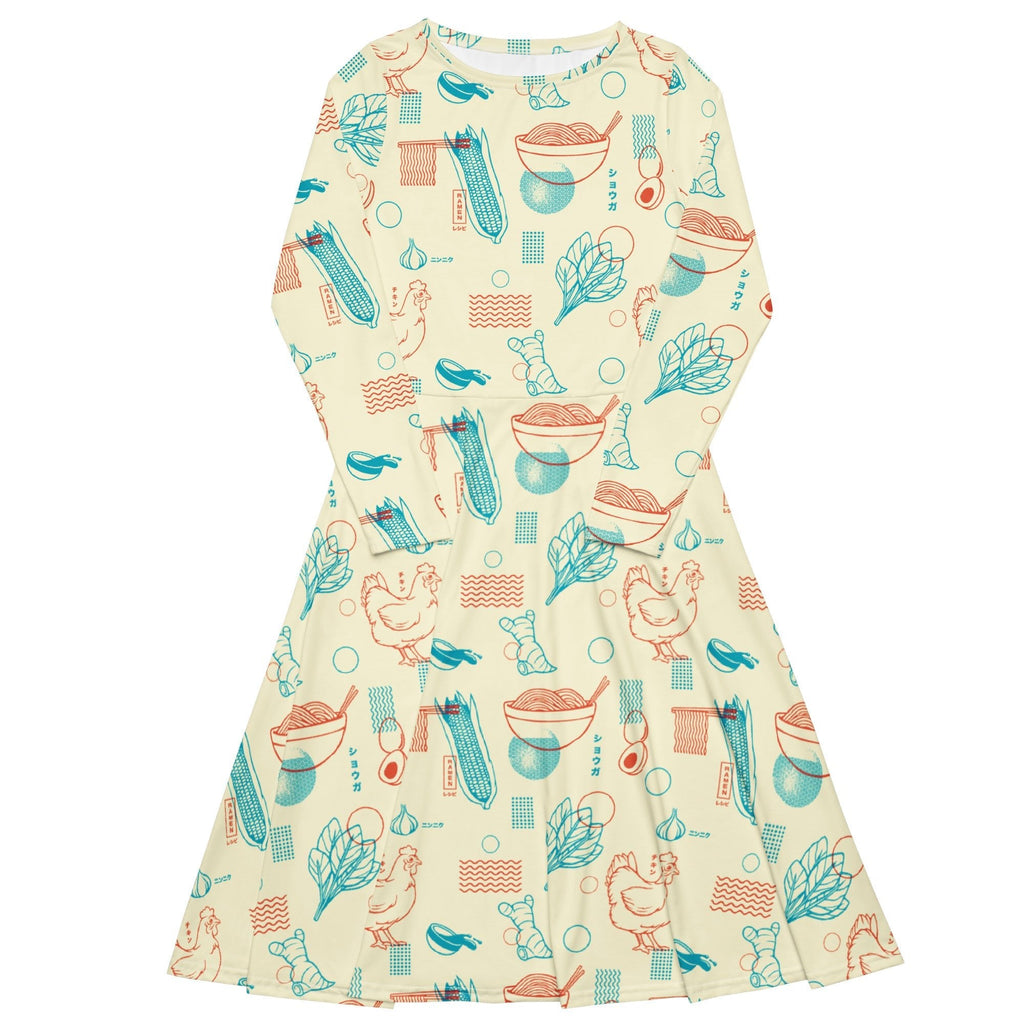 Ramen Recipe Japanese Long Sleeve Midi Dress 1