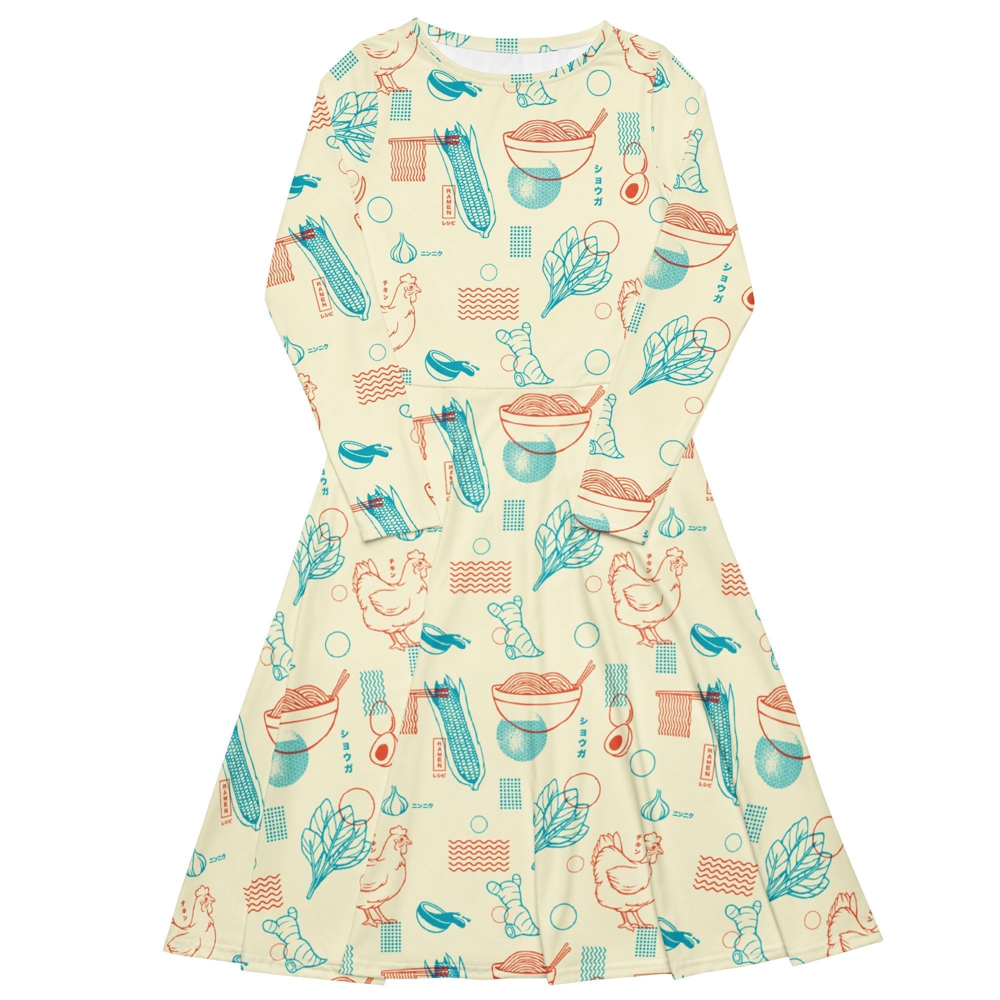 Ramen Recipe Japanese Long Sleeve Midi Dress 1
