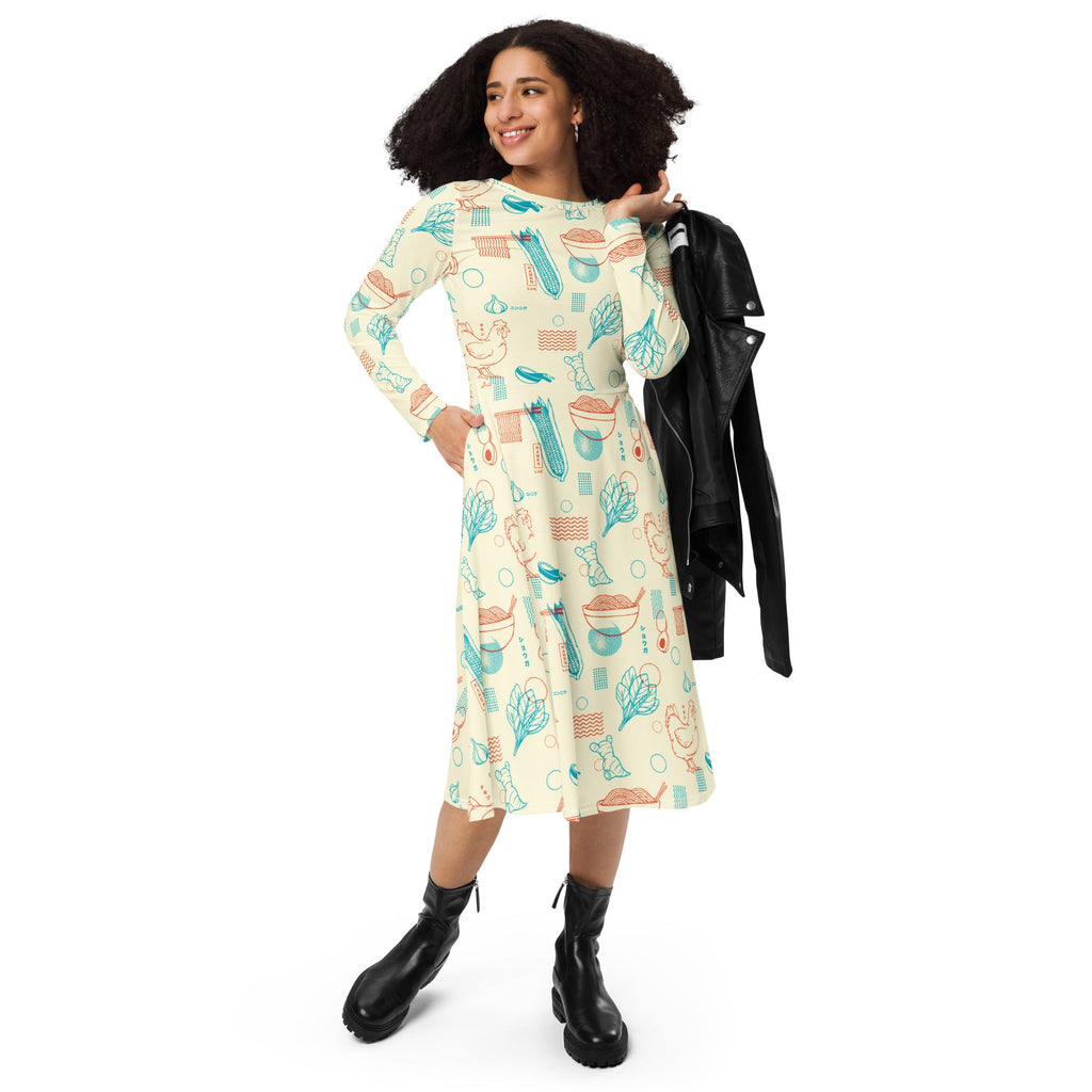 Ramen Recipe Japanese Long Sleeve Midi Dress 4
