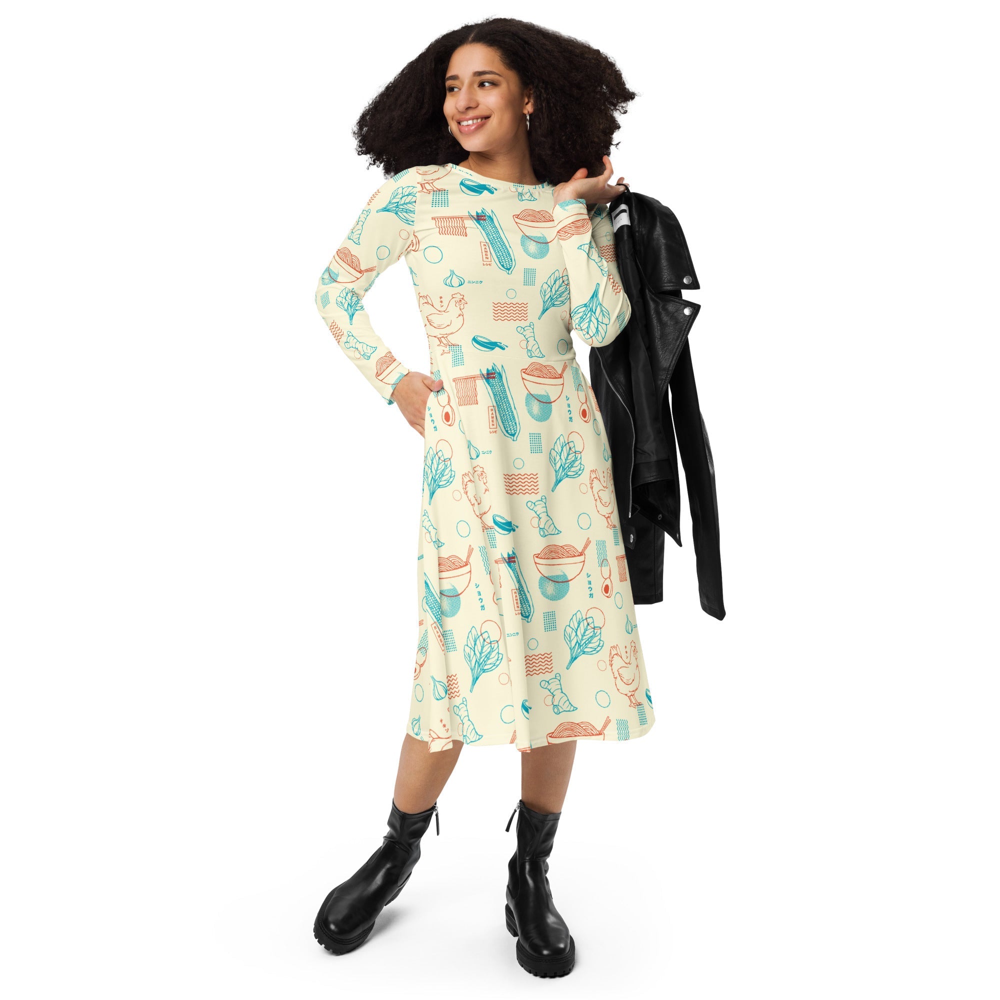 Ramen Recipe Japanese Long Sleeve Midi Dress 4