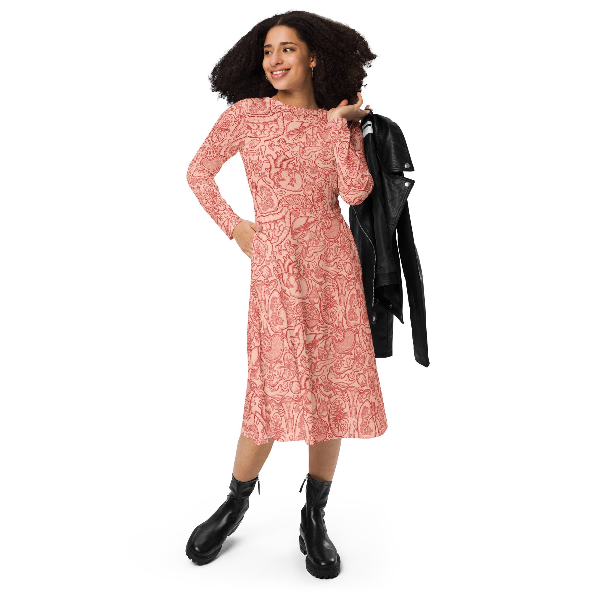 Human Anatomy Light Long Sleeve Midi Dress 4