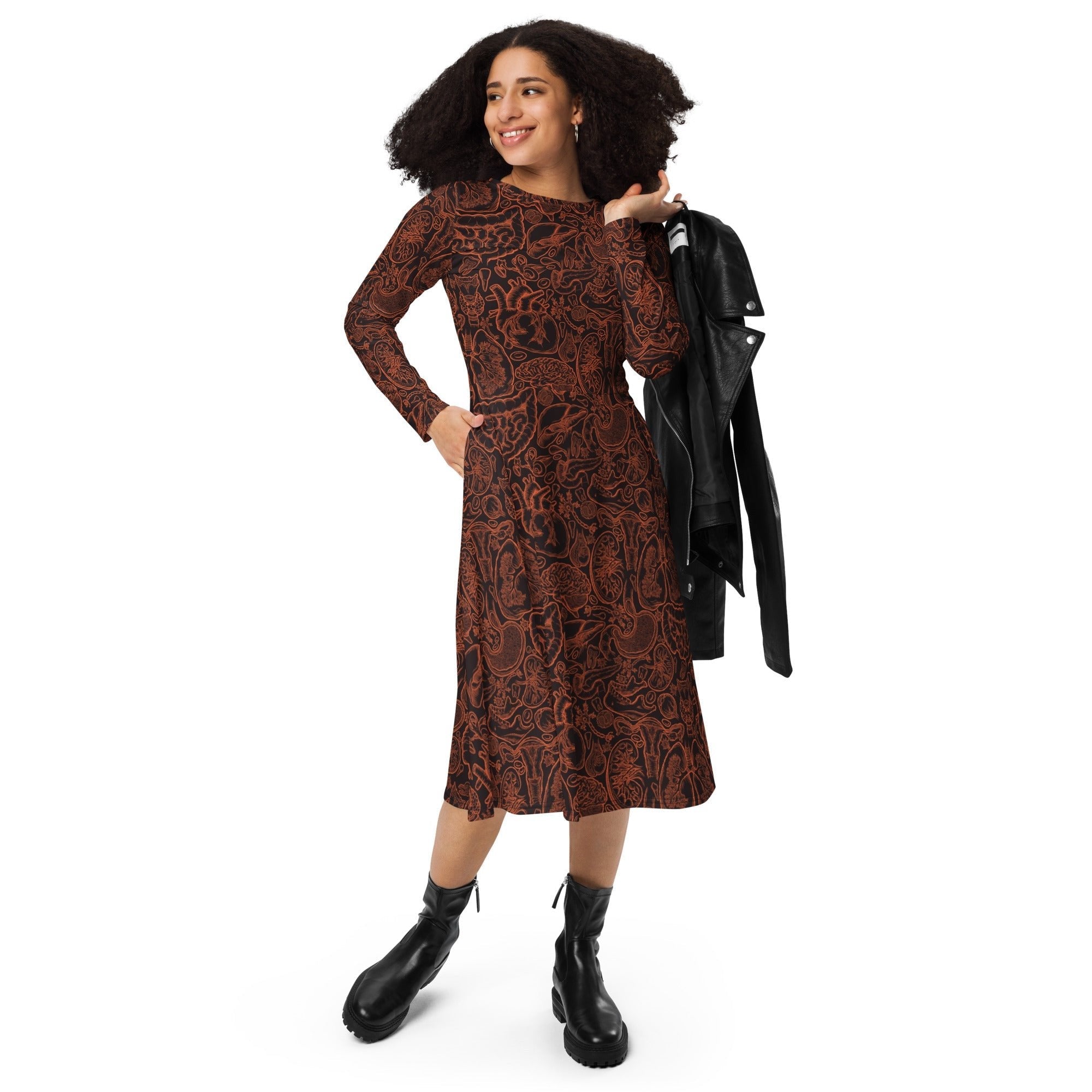 Human Anatomy Dark Long Sleeve Midi Dress 4