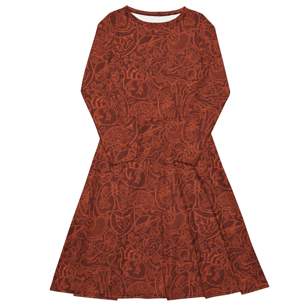 Human Anatomy Red Long Sleeve Midi Dress 1