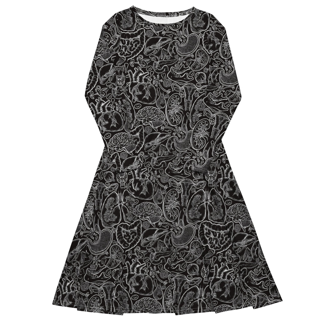 Human Anatomy Black Long Sleeve Midi Dress 1