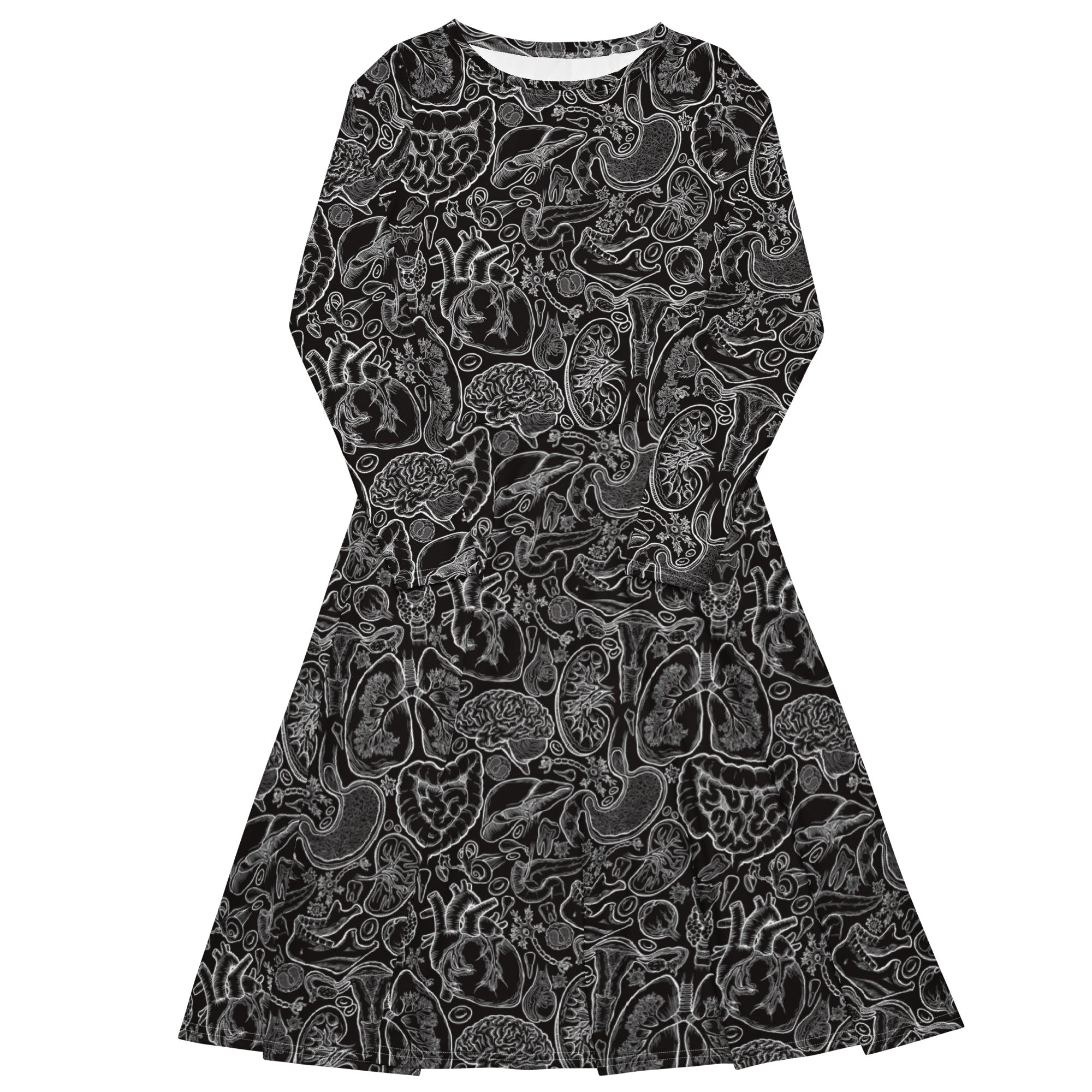 Human Anatomy Black Long Sleeve Midi Dress 1