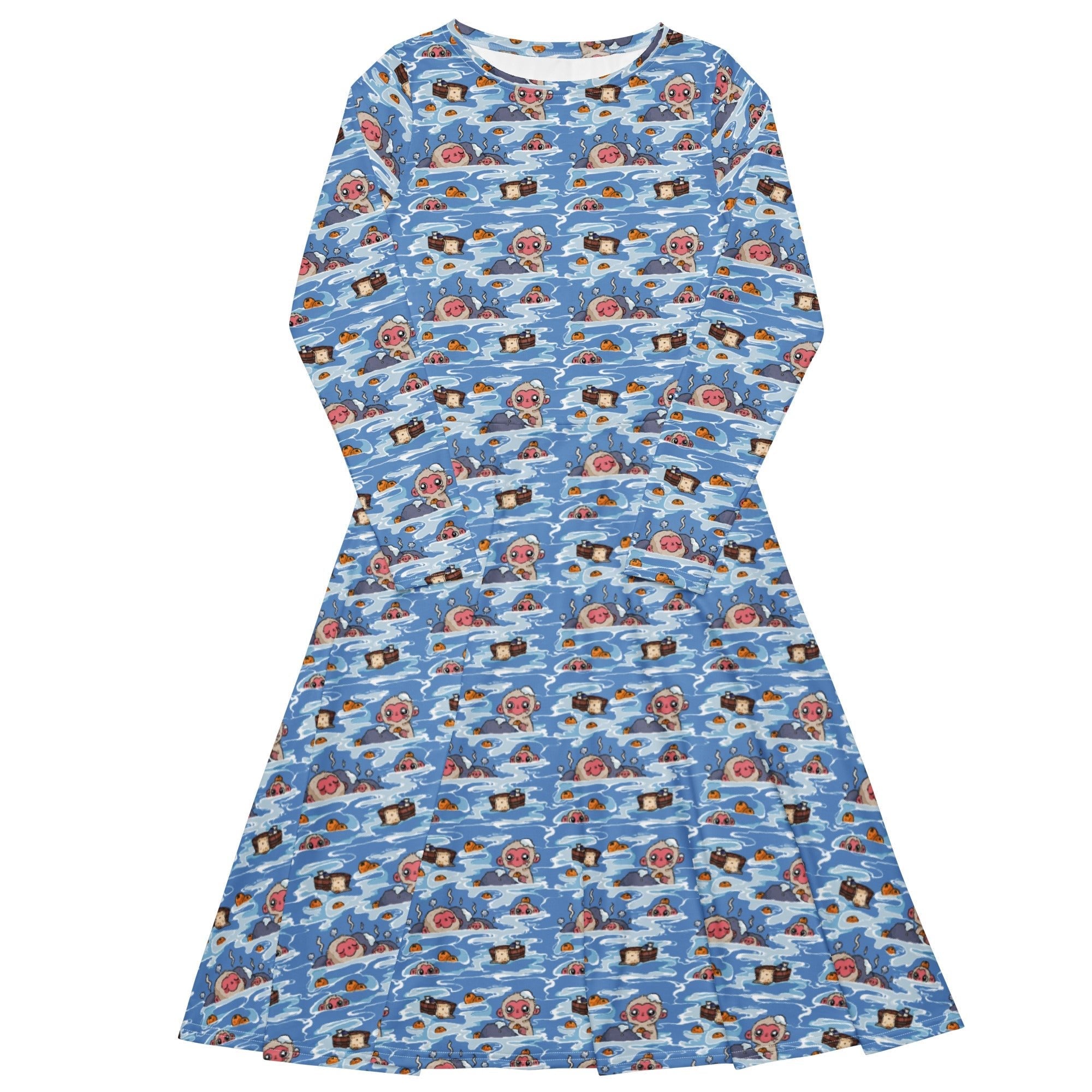 Onsen Snow Monkeys Long Sleeve Midi Dress 1