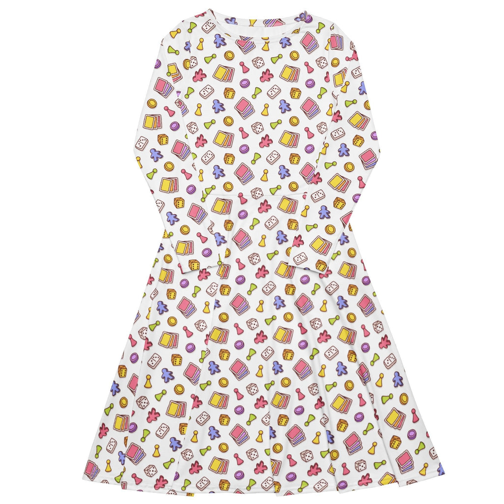 Board Game Objects Meeples White Long Sleeve Midi Dress 1