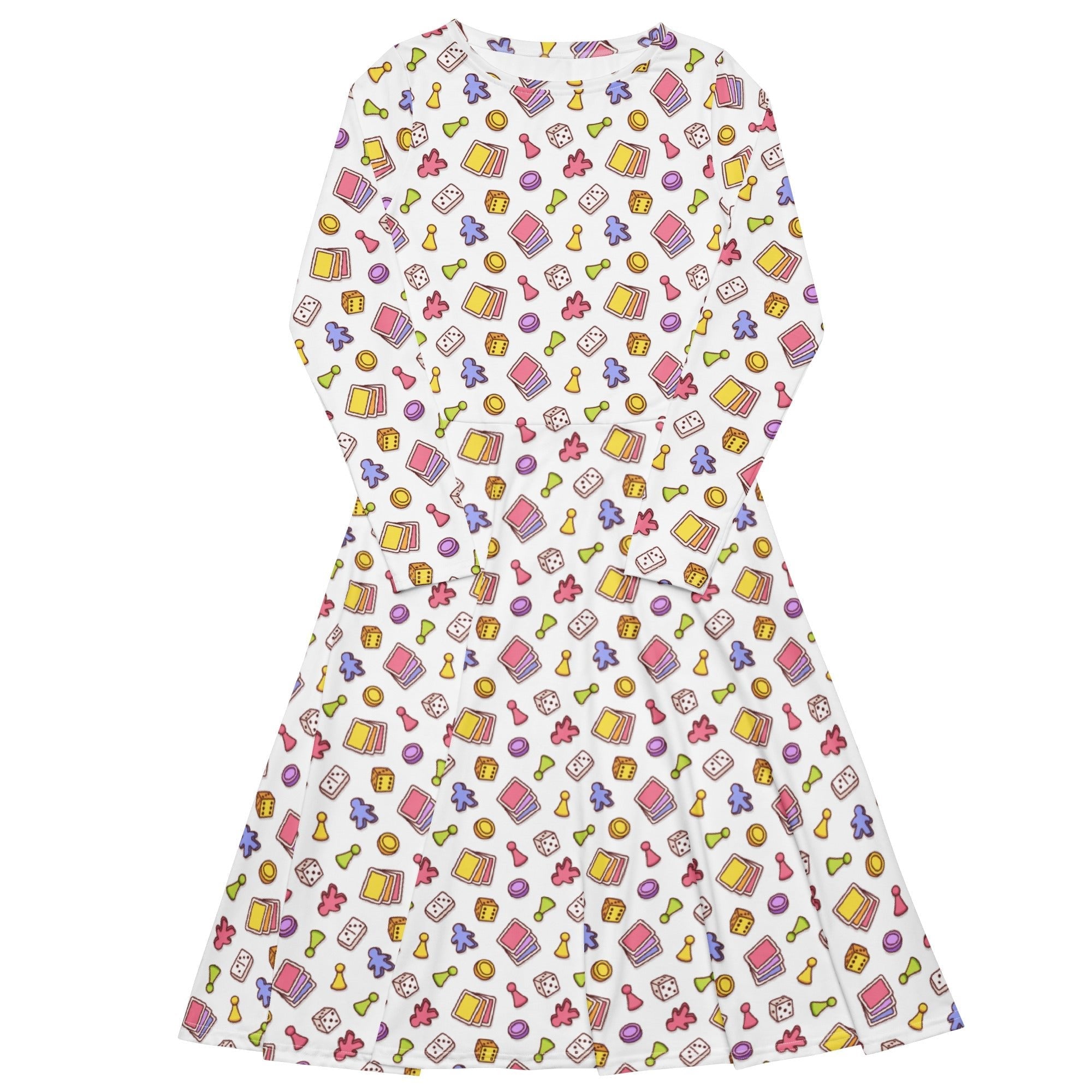 Board Game Objects Meeples White Long Sleeve Midi Dress 1