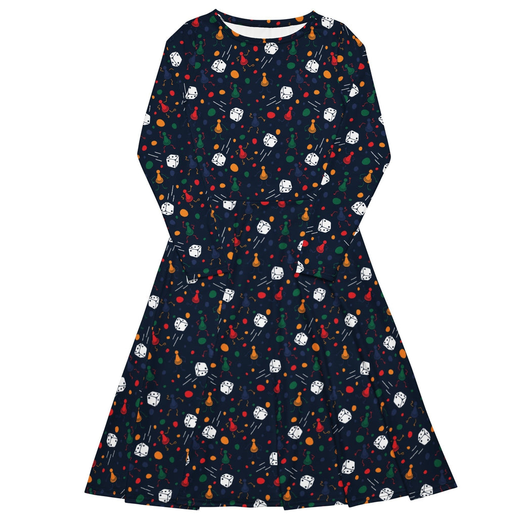 Pawn Party Blue Board Game Long Sleeve Midi Dress 1