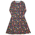 Chess Colorful Chess Pieces Blue Long Sleeve Midi Dress 1