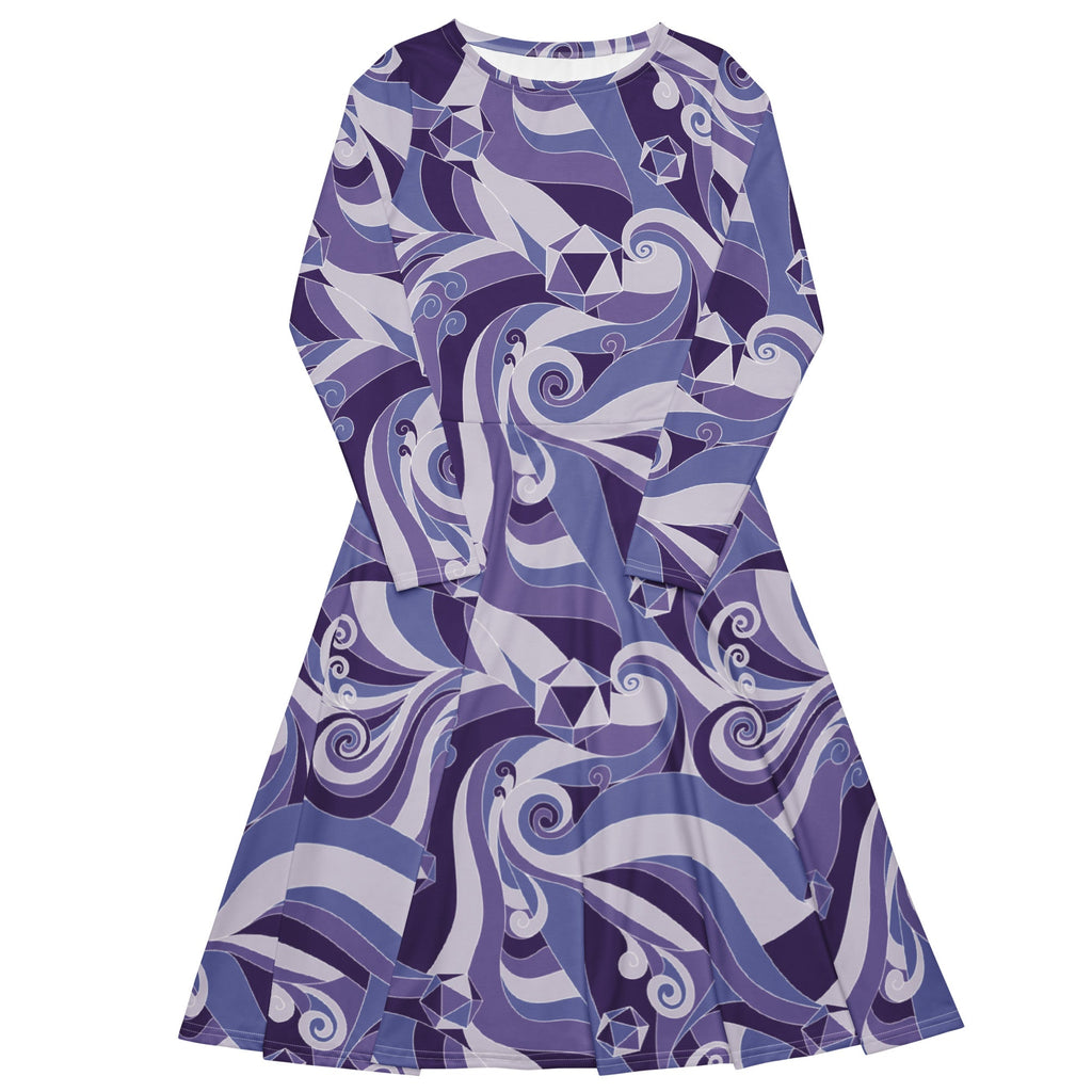 Dnd Dice Swirls Purple Long Sleeve Midi Dress 1