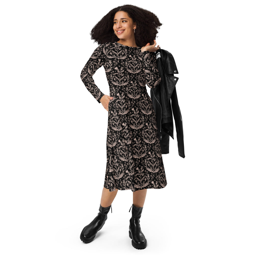 Episodic Thistle Home Black White Long Sleeve Midi Dress 4