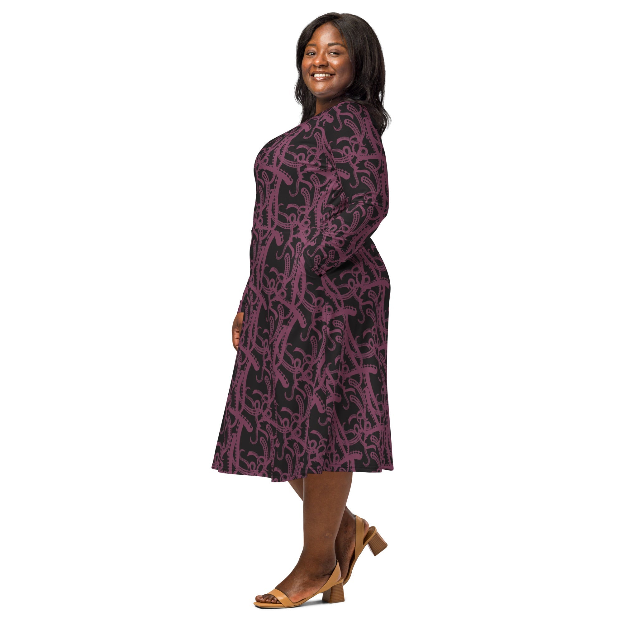 Nerdy Tentacles of Cthulhu Long Sleeve Midi Dress