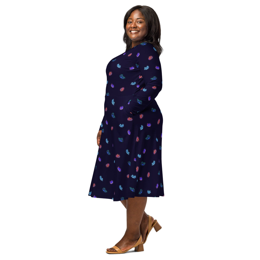 Nerdy Cute Sea Slugs Long Sleeve Midi Dress