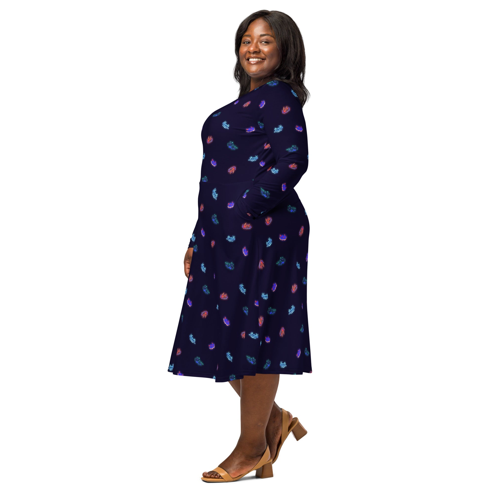 Nerdy Cute Sea Slugs Long Sleeve Midi Dress