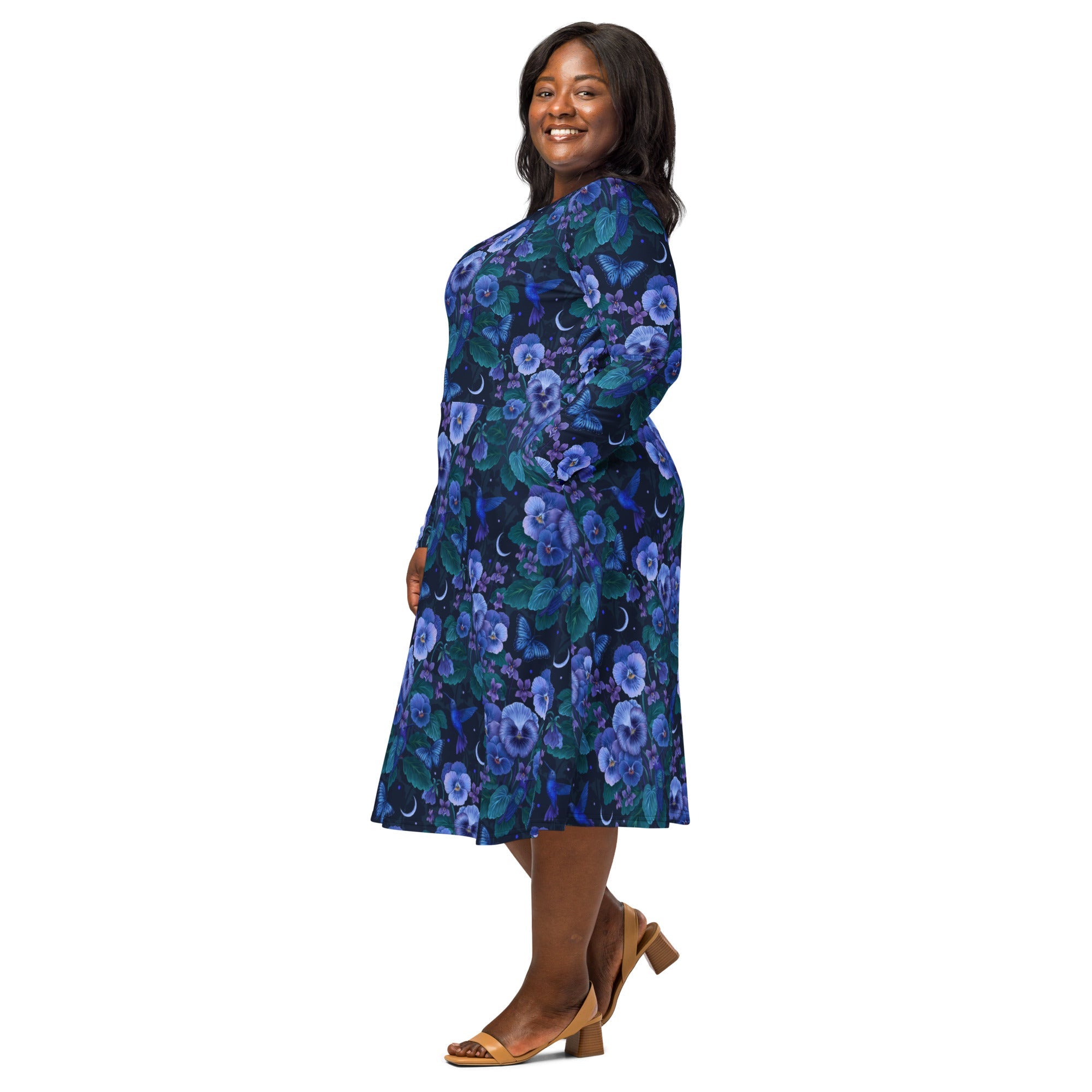 Nerdy Episodic Violet Purple Night Long Sleeve Midi Dress