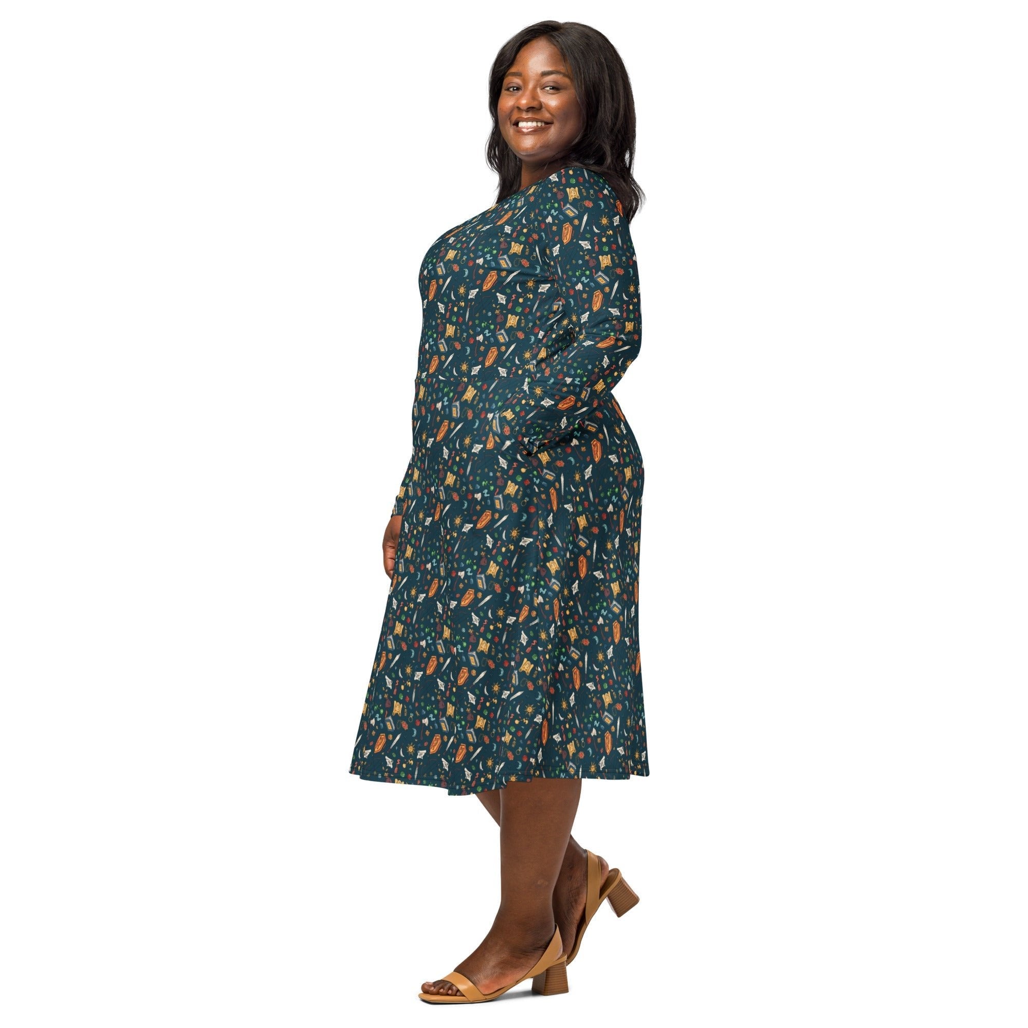 Nerdy Dnd Adventure Long Sleeve Midi Dress