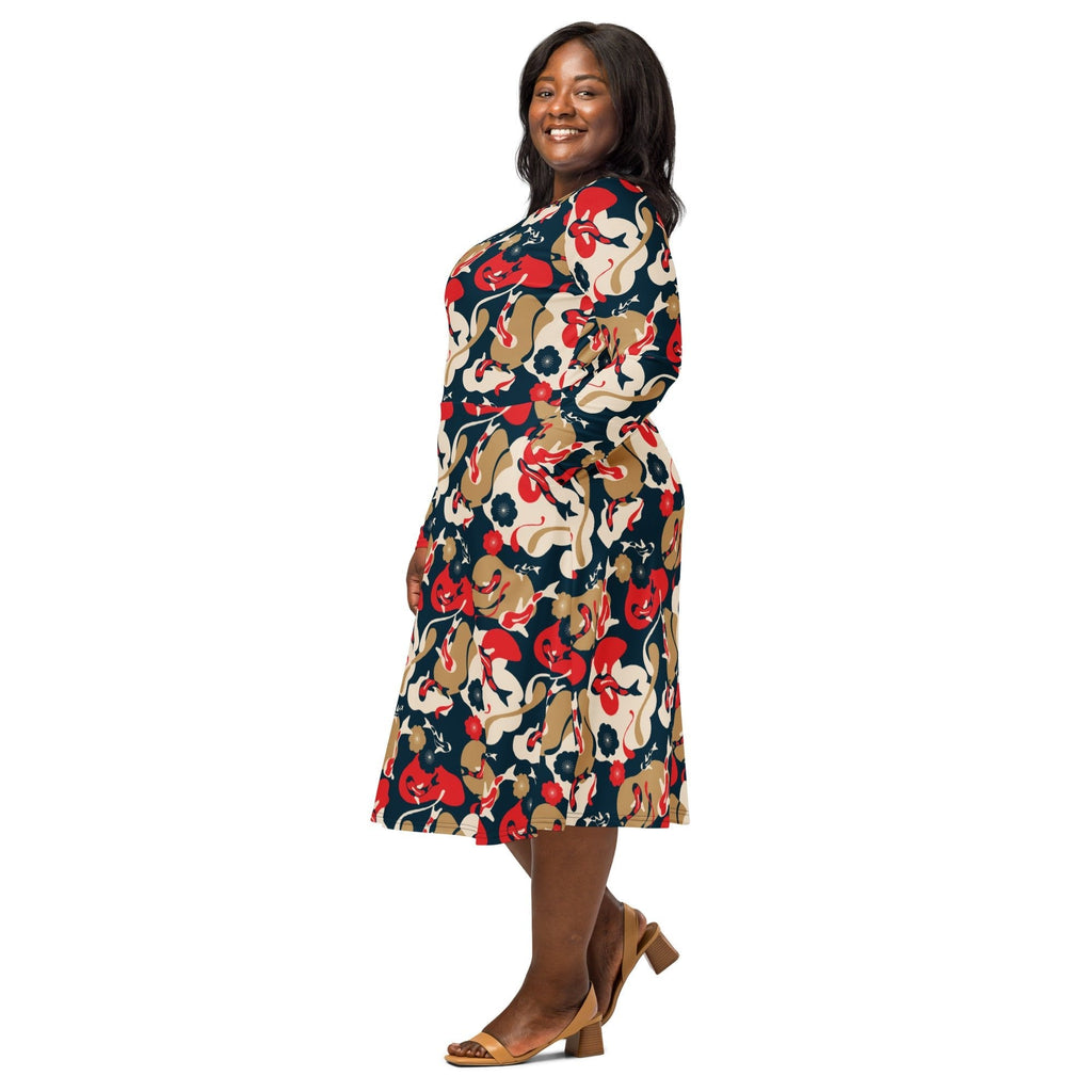 Nerdy Modern Koi Long Sleeve Midi Dress