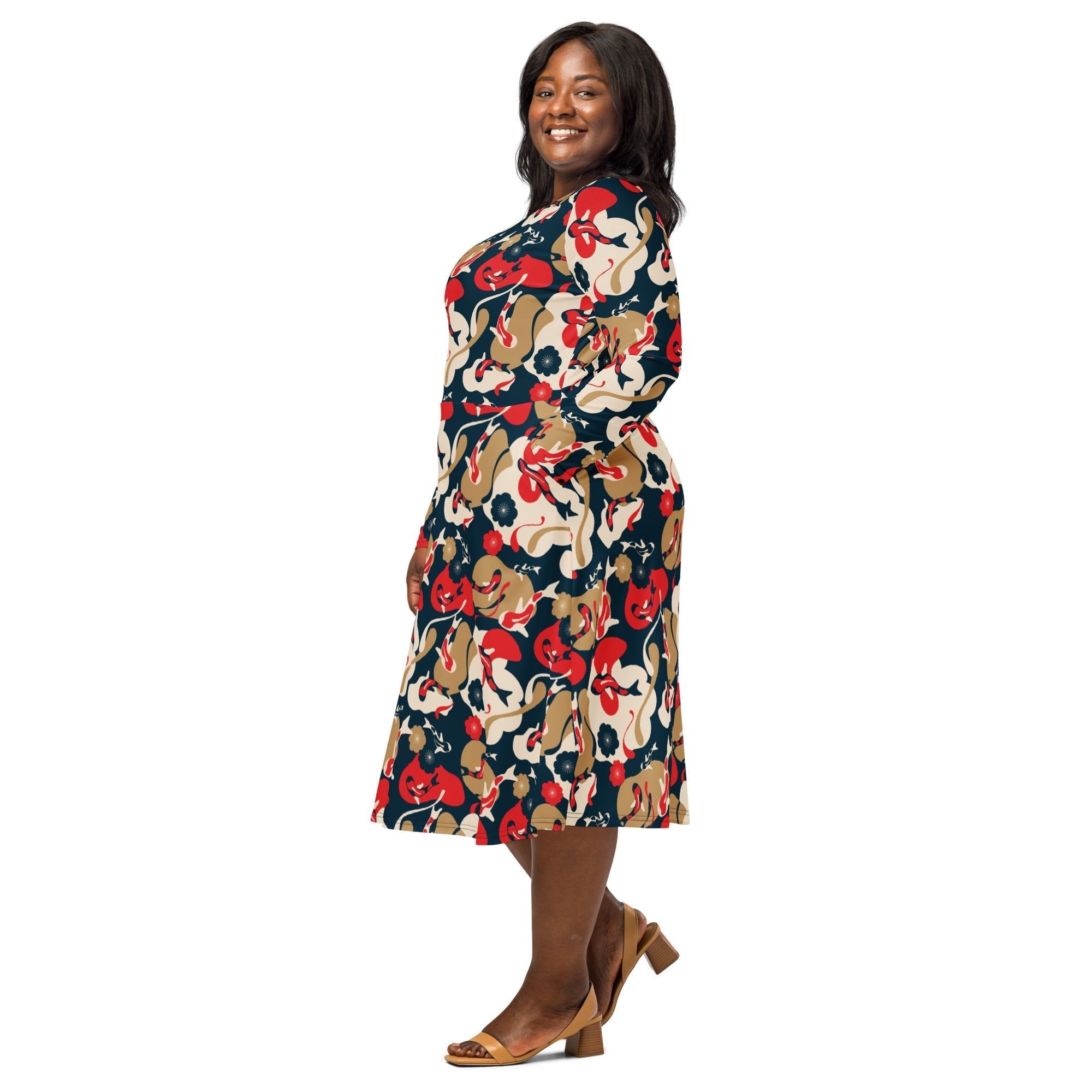 Nerdy Modern Koi Long Sleeve Midi Dress