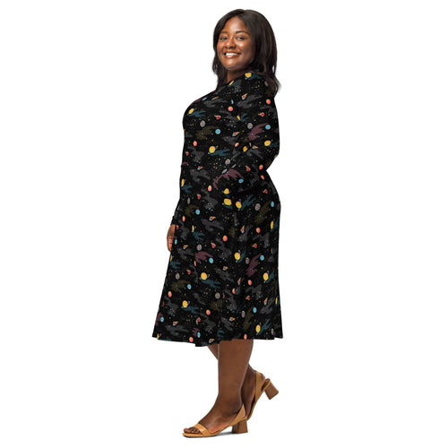 Nerdy A Starry Galaxy Outer Space Long Sleeve Midi Dress
