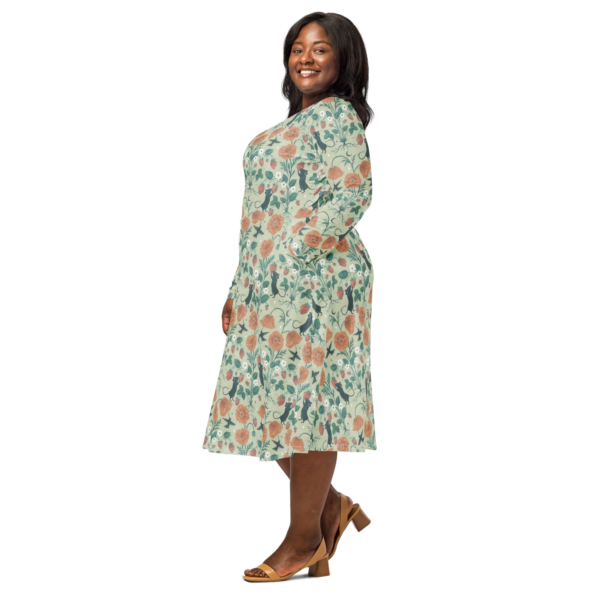 Nerdy Spring Garden Long Sleeve Midi Dress