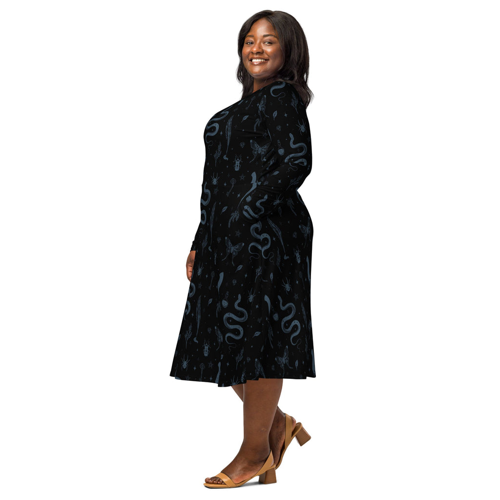 Nerdy Episodic Mystical Collection Black Long Sleeve Midi Dress