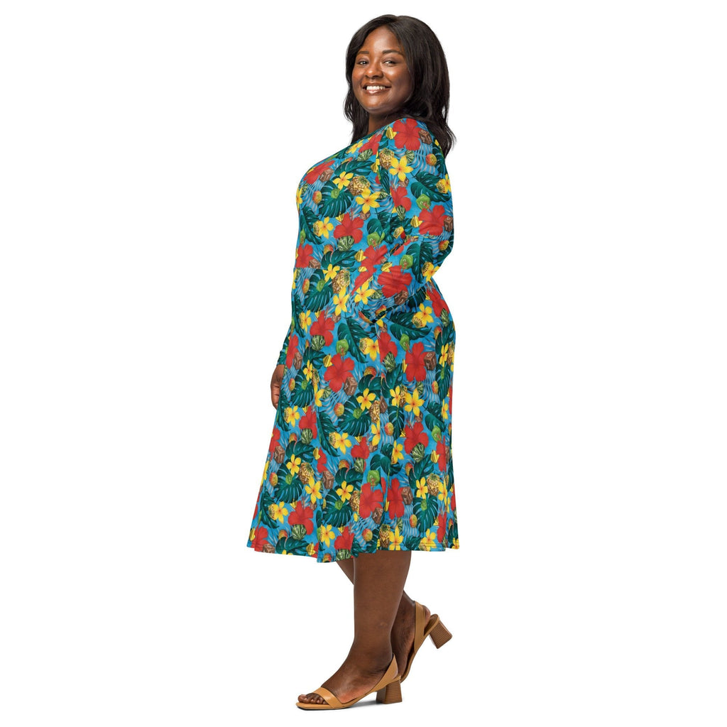 Nerdy Tropical Fruit Dice Dnd Long Sleeve Midi Dress
