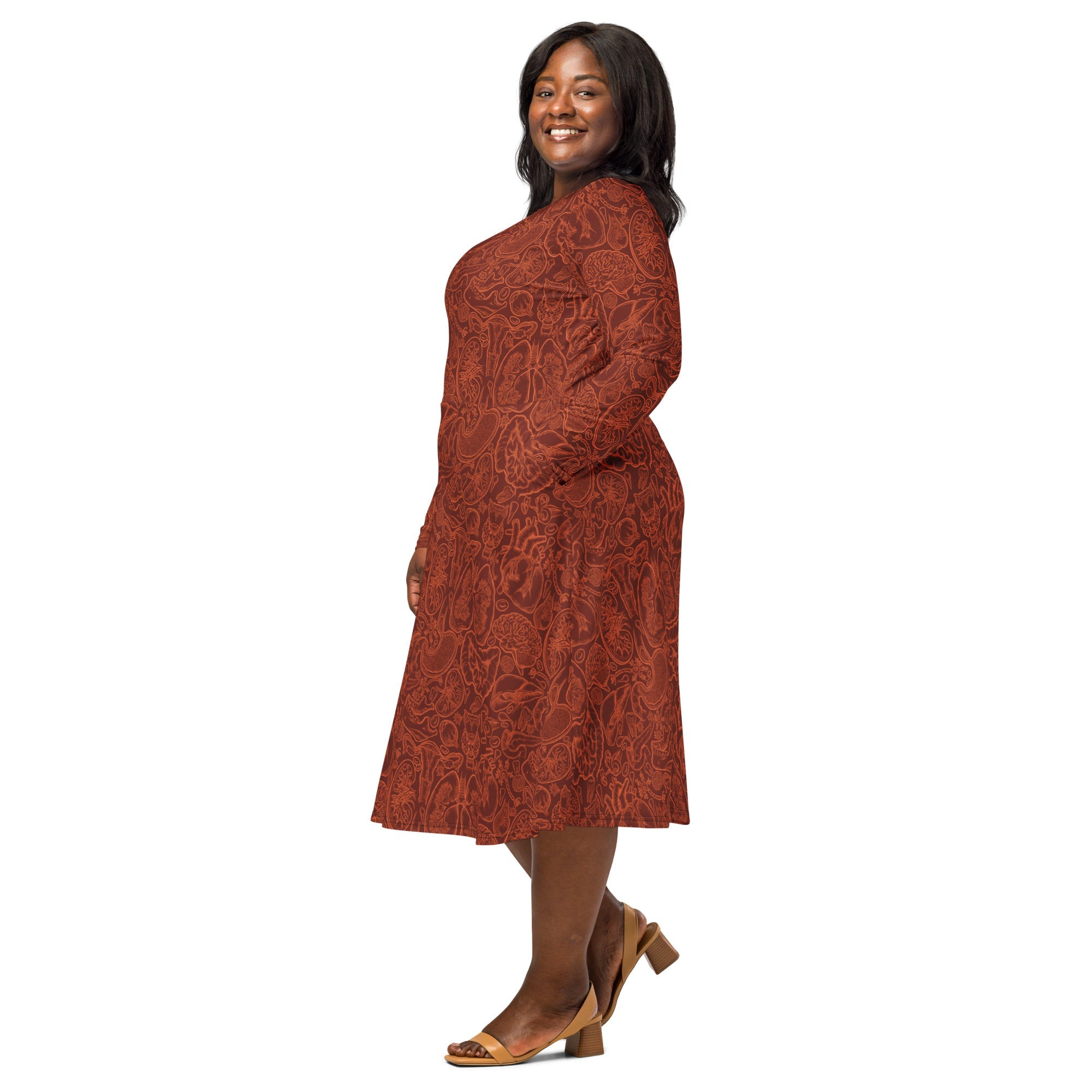Human Anatomy Red Long Sleeve Midi Dress 2