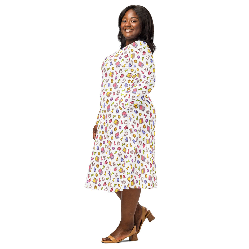 Board Game Objects Meeples White Long Sleeve Midi Dress 2