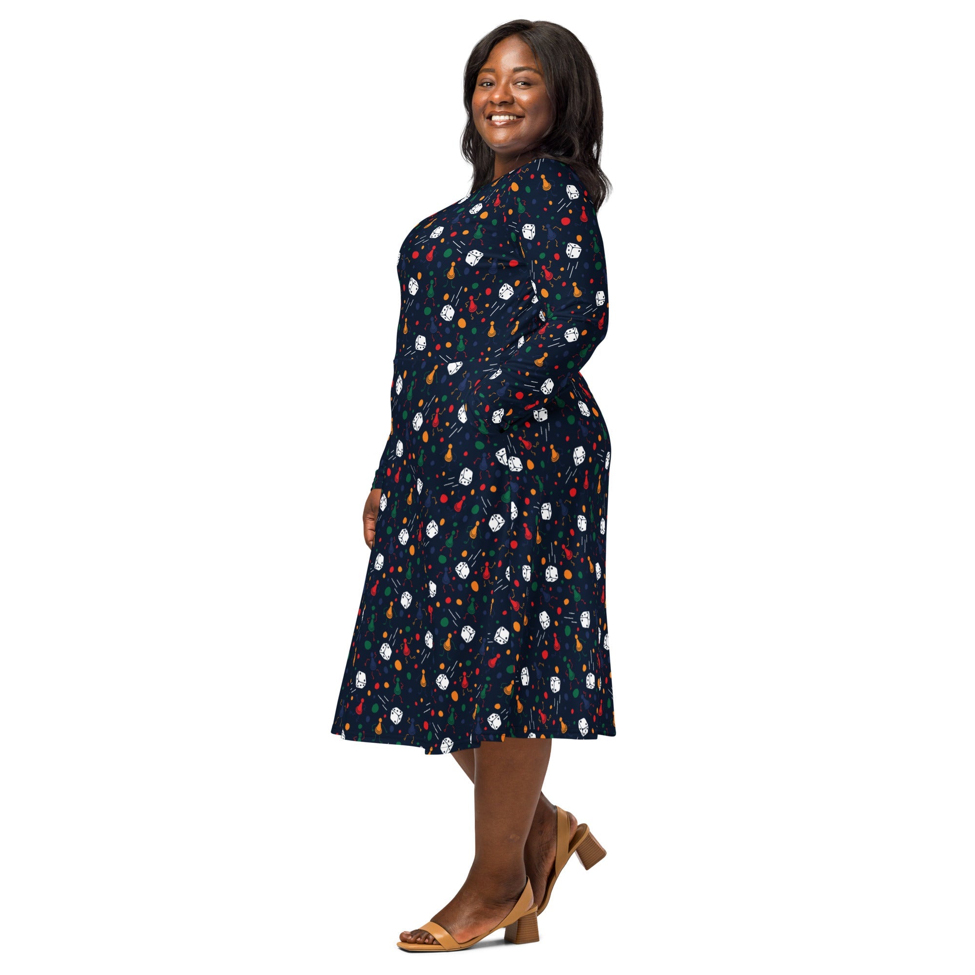 Pawn Party Blue Board Game Long Sleeve Midi Dress 2
