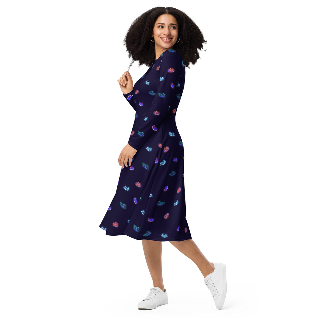 Nerdy Cute Sea Slugs Long Sleeve Midi Dress