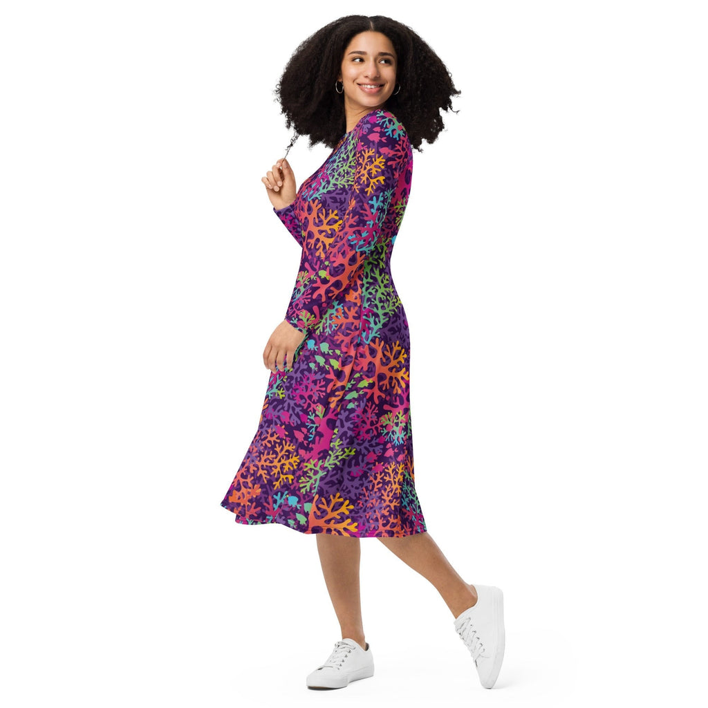 Nerdy Science Marine Biology Rainbow Coral Long Sleeve Midi Dress