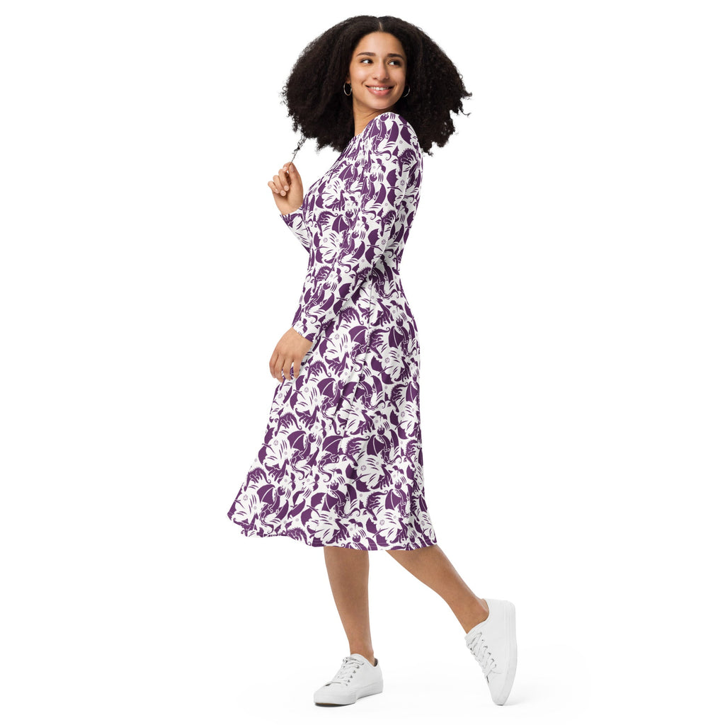 Nerdy Dnd Purple Dragons Long Sleeve Midi Dress