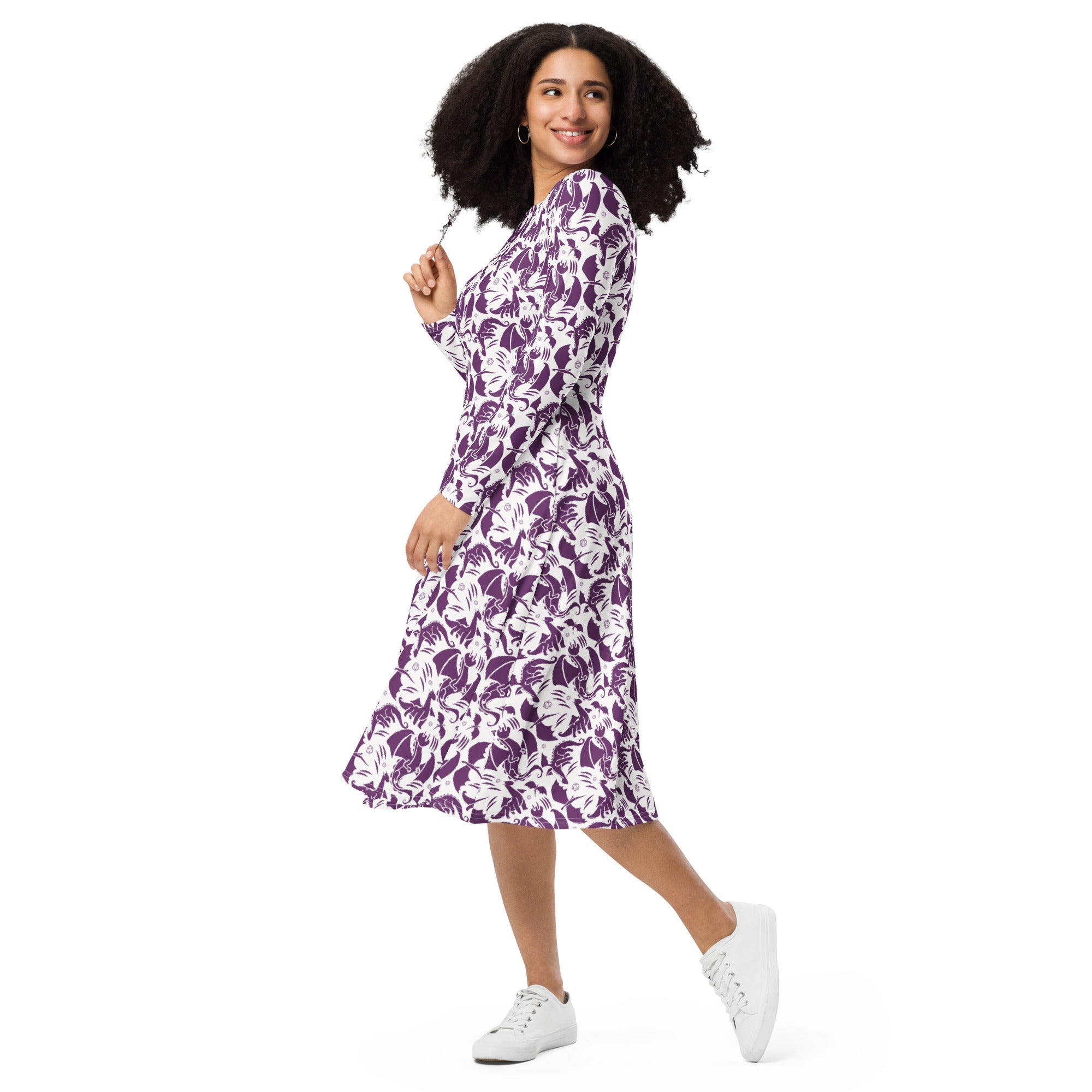 Nerdy Dnd Purple Dragons Long Sleeve Midi Dress