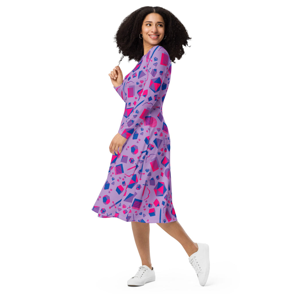 Nerdy Pink Blue and Bisexual Colors Tabletop RPG Items Dnd Long Sleeve Midi Dress