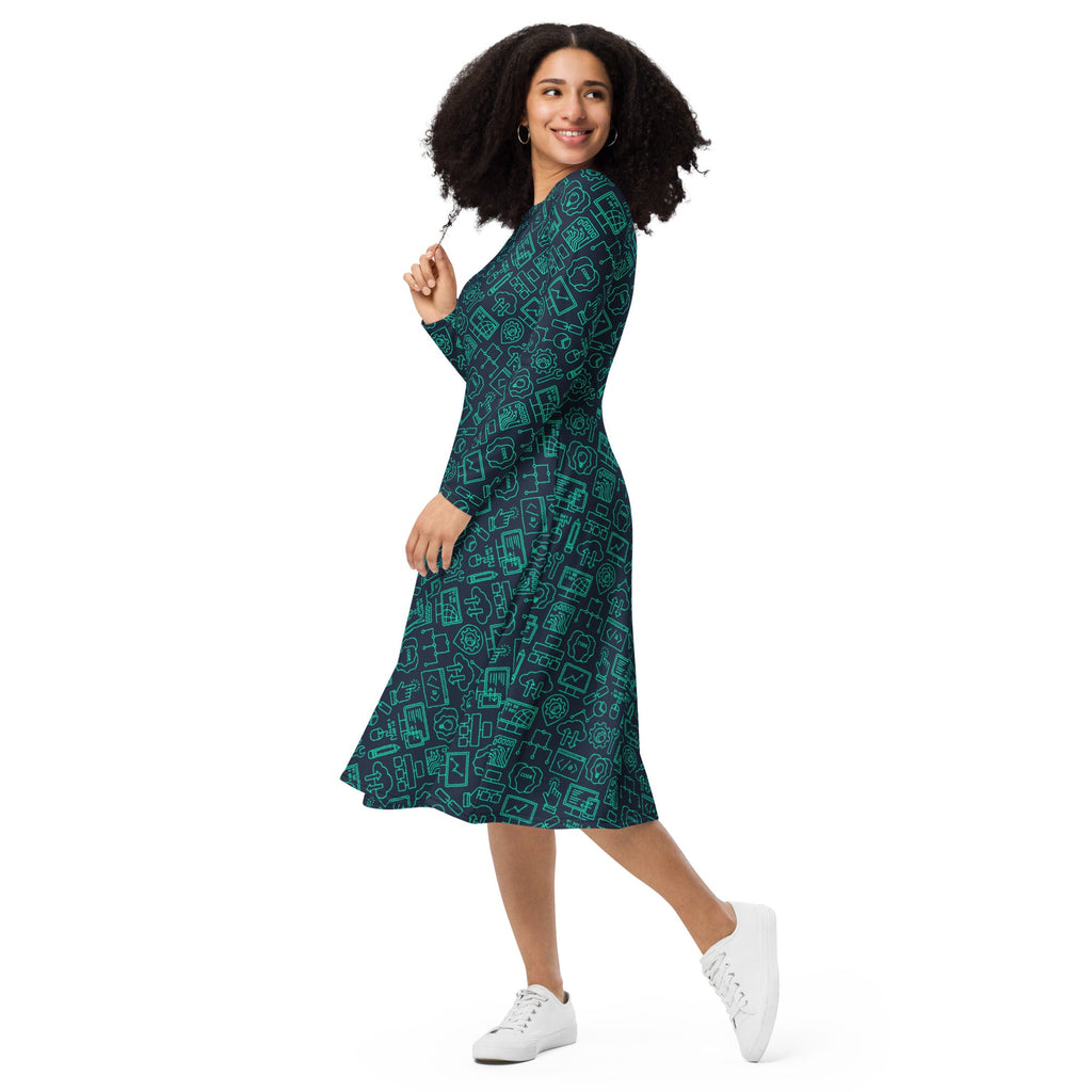Nerdy Computer Internet Technology Long Sleeve Midi Dress