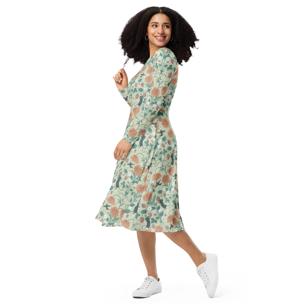 Nerdy Spring Garden Long Sleeve Midi Dress
