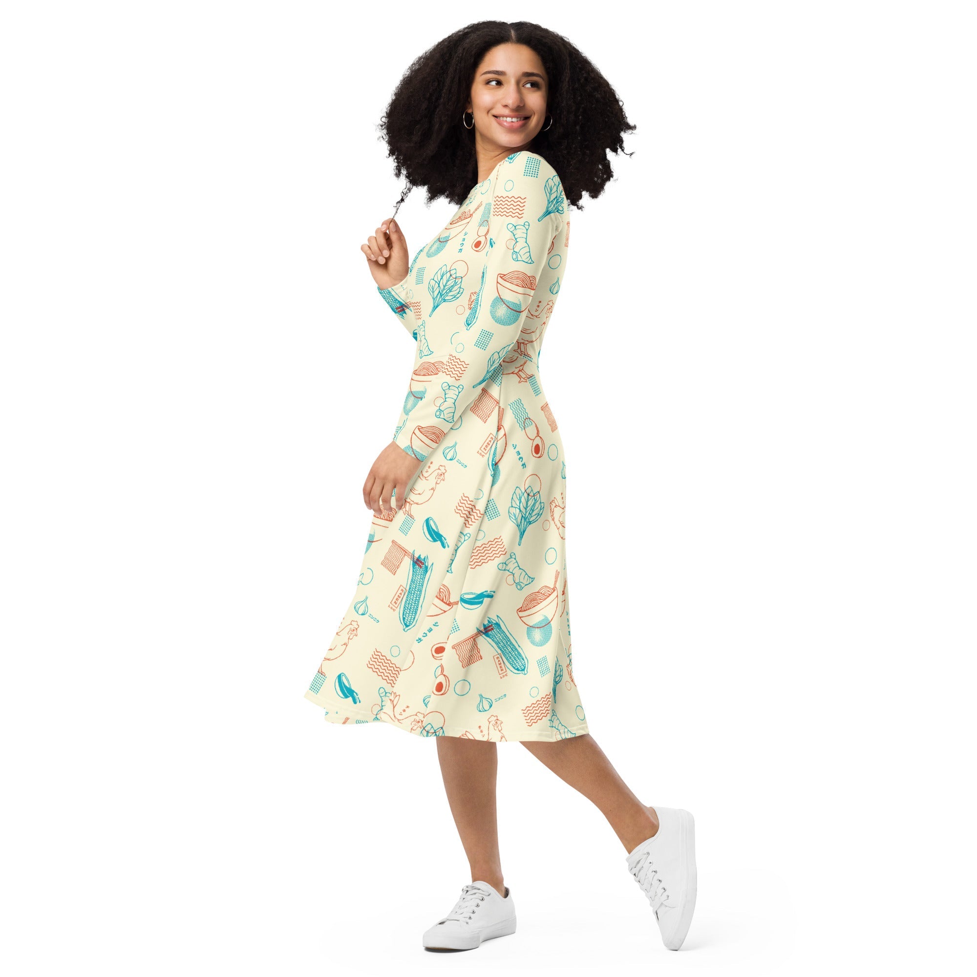 Ramen Recipe Japanese Long Sleeve Midi Dress 3