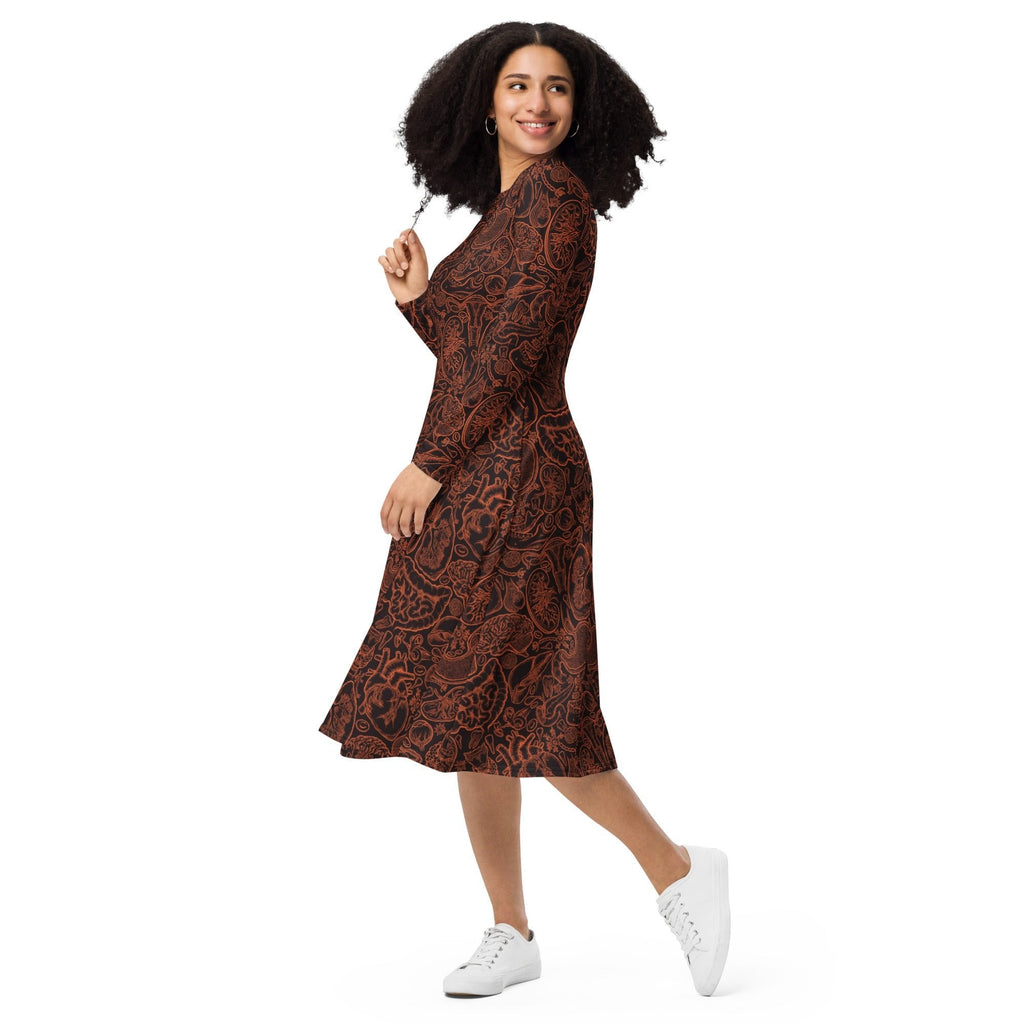 Human Anatomy Dark Long Sleeve Midi Dress 3