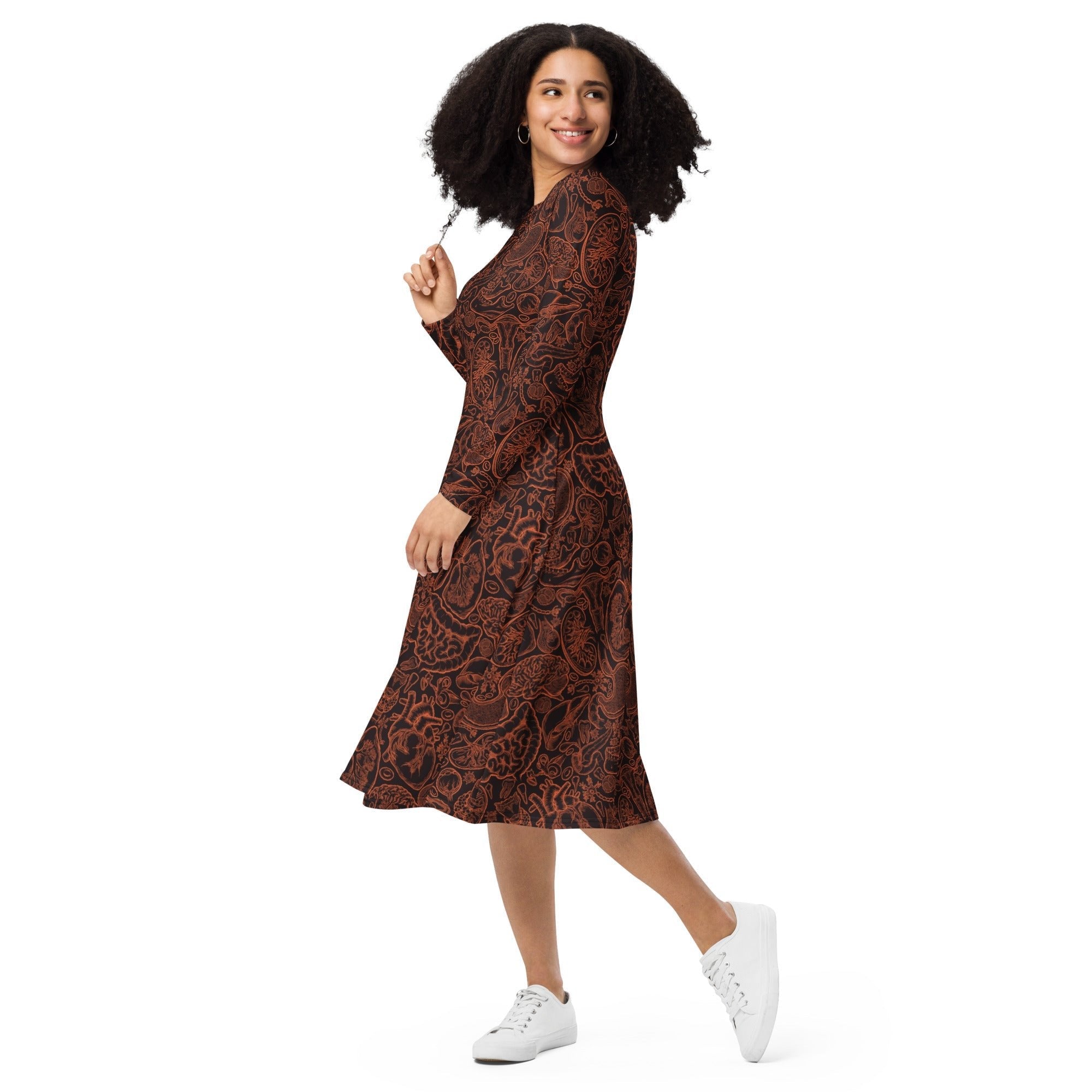 Human Anatomy Dark Long Sleeve Midi Dress 3