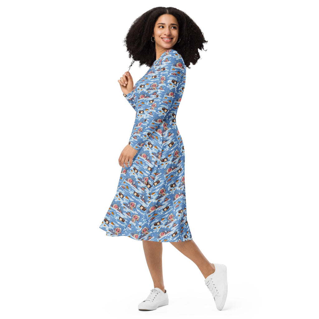 Onsen Snow Monkeys Long Sleeve Midi Dress 3