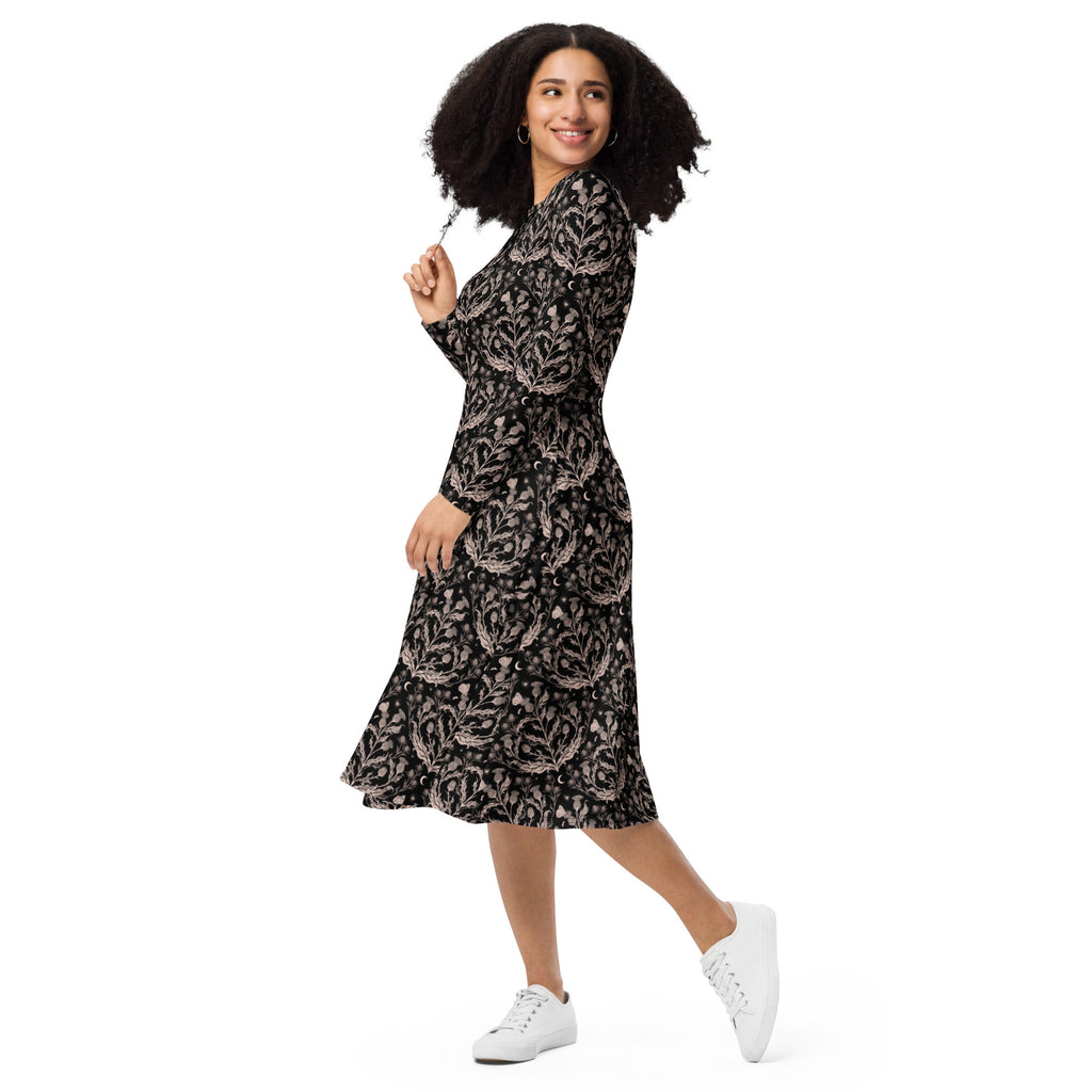 Episodic Thistle Home Black White Long Sleeve Midi Dress 3