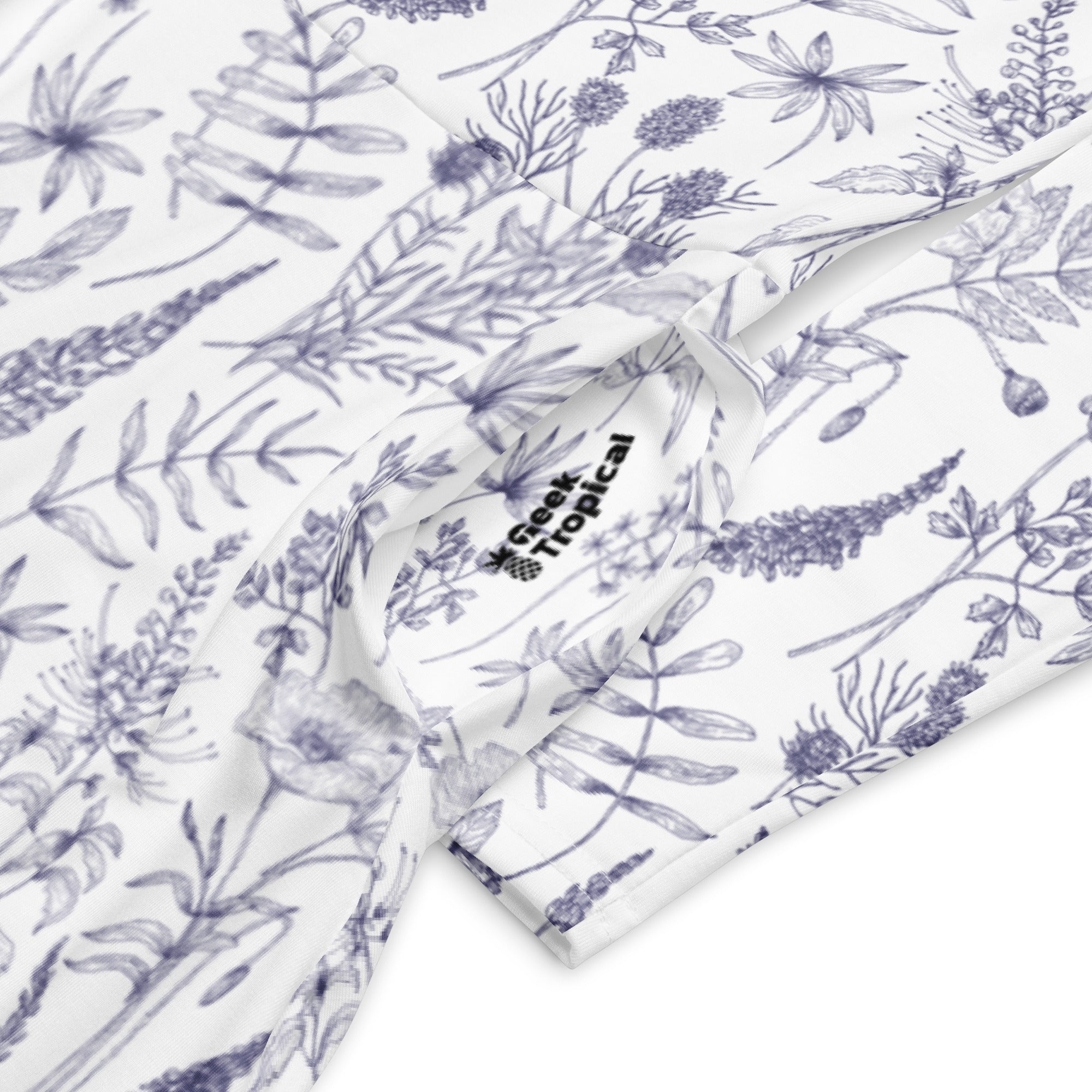 Nerdy Simple Botany Flowers Herbs White Blue Long Sleeve Midi Dress